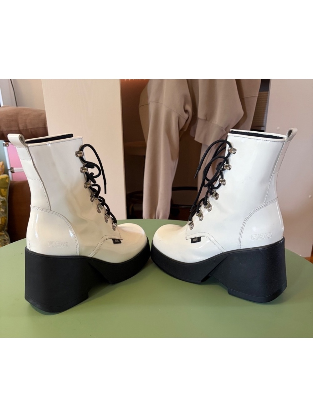 ROC White Patent Leather Platform Lace-Up Boots, Size 40 - Picture 3 of 6